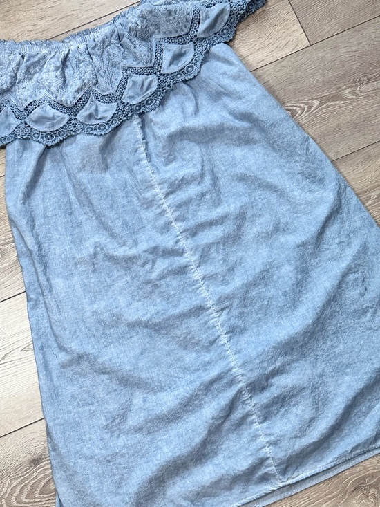 Knox Rose Off The Shoulder Embroidered Eyelet Chambray Dress - Picture 14 of 14